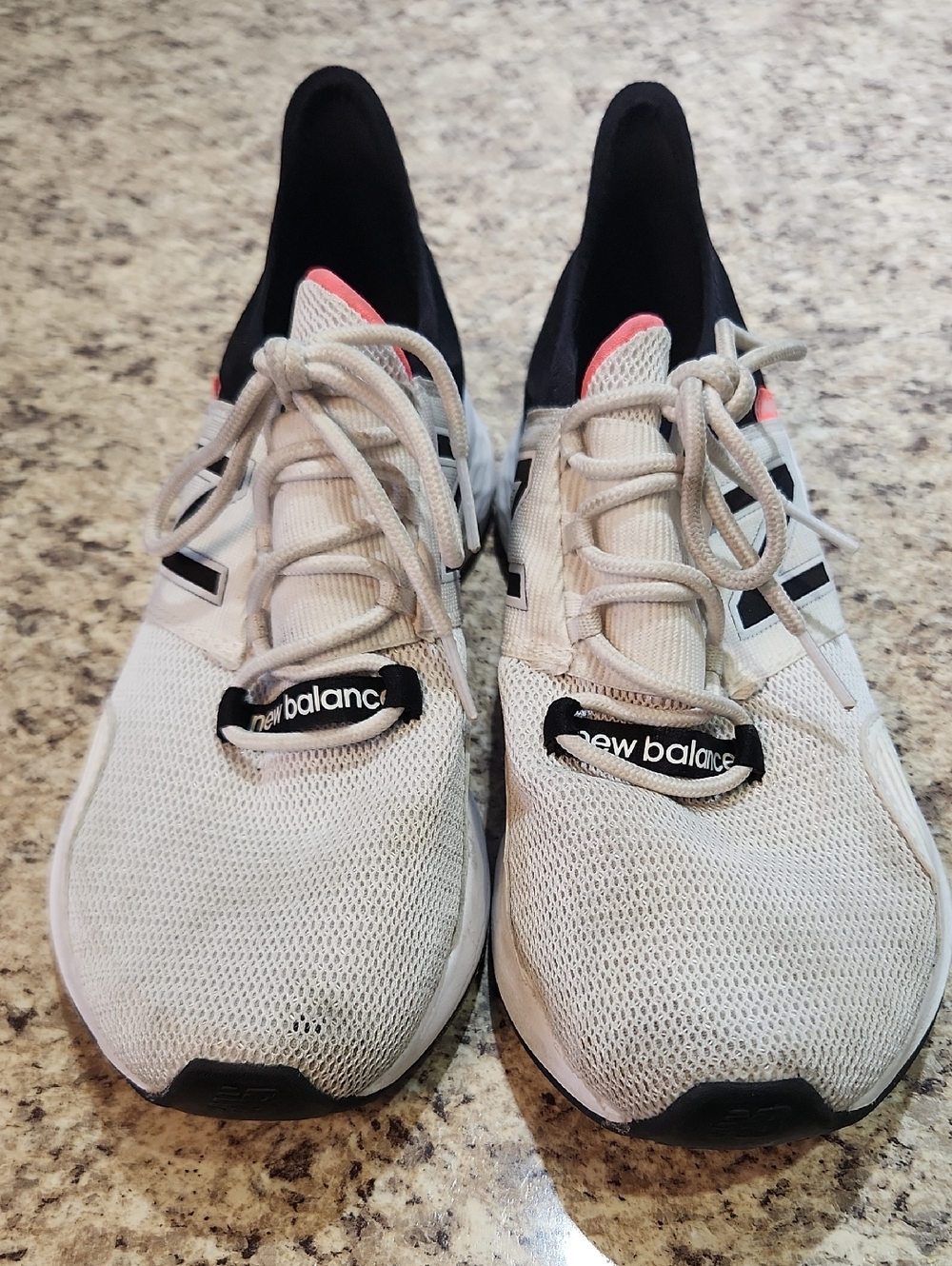 New Balance Women's Light Gray and Black Running Shoes with Pink Tongue Accents